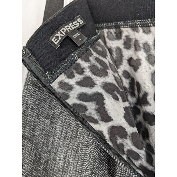 Express Pencil Skirt 4 Black Animal Print Liner Slit Office Work Lined Business - Picture 5 of 12